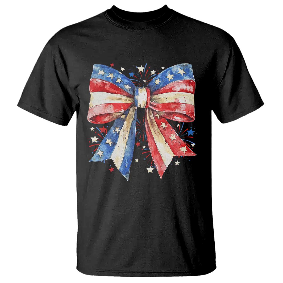 Coquette 4th Of July T Shirt USA Bow American Flag Red White and Blue - Wonder Print Shop