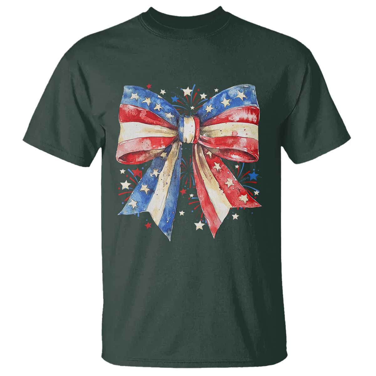 Coquette 4th Of July T Shirt USA Bow American Flag Red White and Blue - Wonder Print Shop