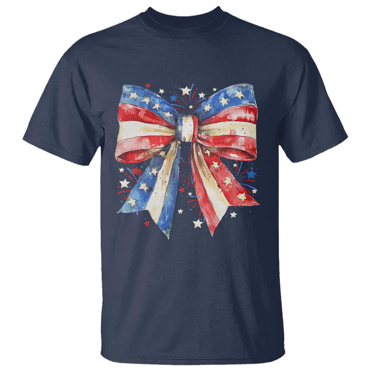 Coquette 4th Of July T Shirt USA Bow American Flag Red White and Blue - Wonder Print Shop