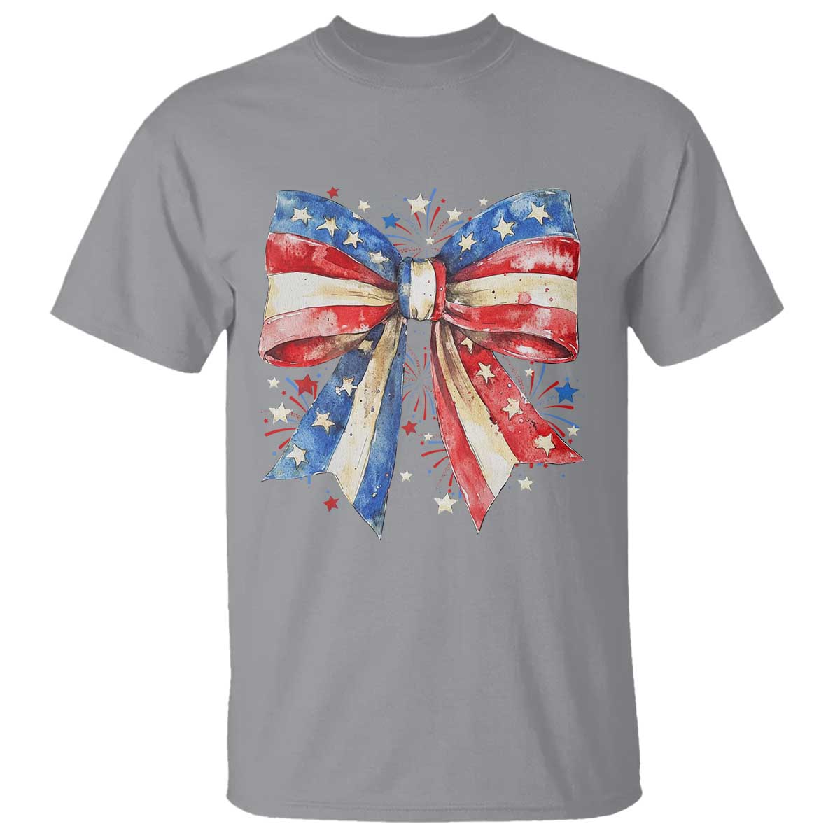Coquette 4th Of July T Shirt USA Bow American Flag Red White and Blue - Wonder Print Shop