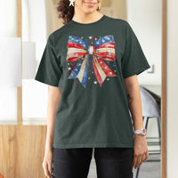 Coquette 4th Of July T Shirt For Women USA Bow American Flag Red White and Blue - Wonder Print Shop