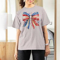 Coquette 4th Of July T Shirt For Women USA Bow American Flag Red White and Blue - Wonder Print Shop