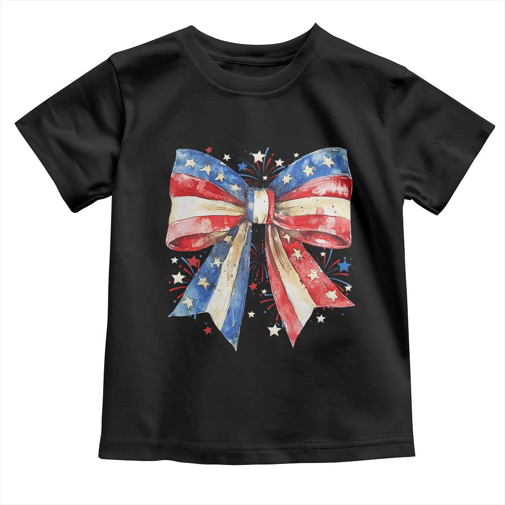 Coquette 4th Of July Toddler T Shirt USA Bow American Flag Red White and Blue - Wonder Print Shop