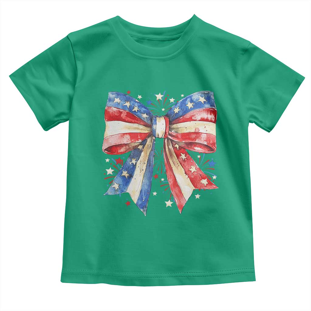 Coquette 4th Of July Toddler T Shirt USA Bow American Flag Red White and Blue - Wonder Print Shop