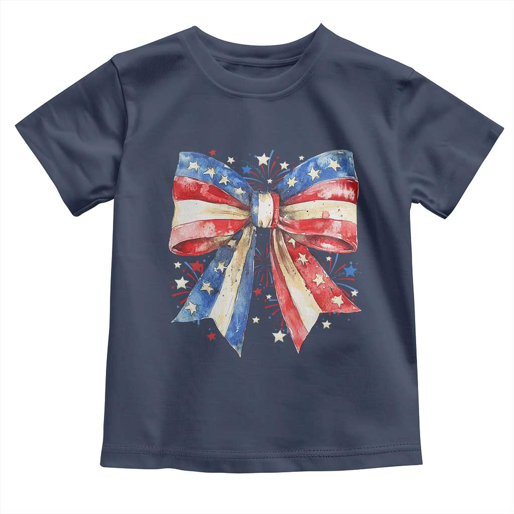 Coquette 4th Of July Toddler T Shirt USA Bow American Flag Red White and Blue - Wonder Print Shop