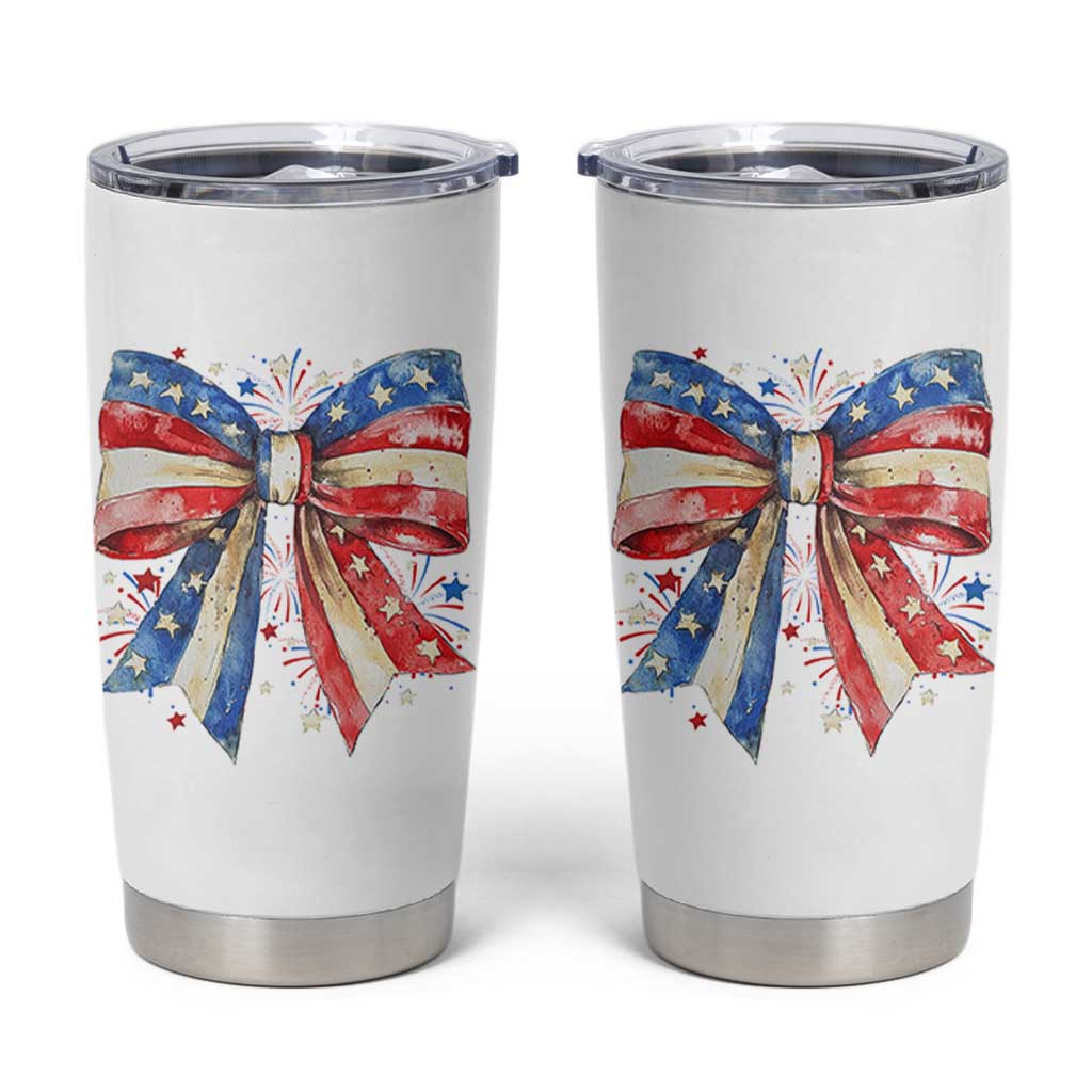 Coquette 4th Of July Tumbler Cup USA Bow American Flag Red White and Blue - Wonder Print Shop