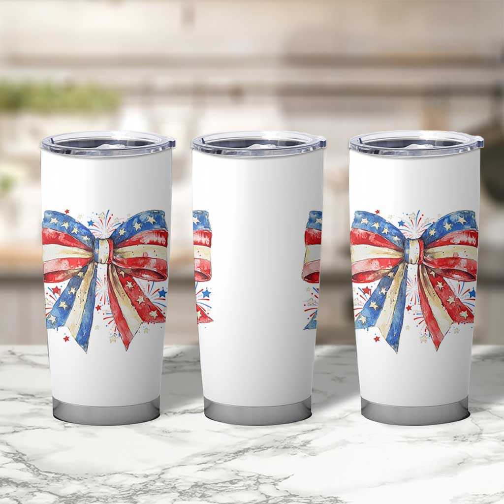 Coquette 4th Of July Tumbler Cup USA Bow American Flag Red White and Blue - Wonder Print Shop