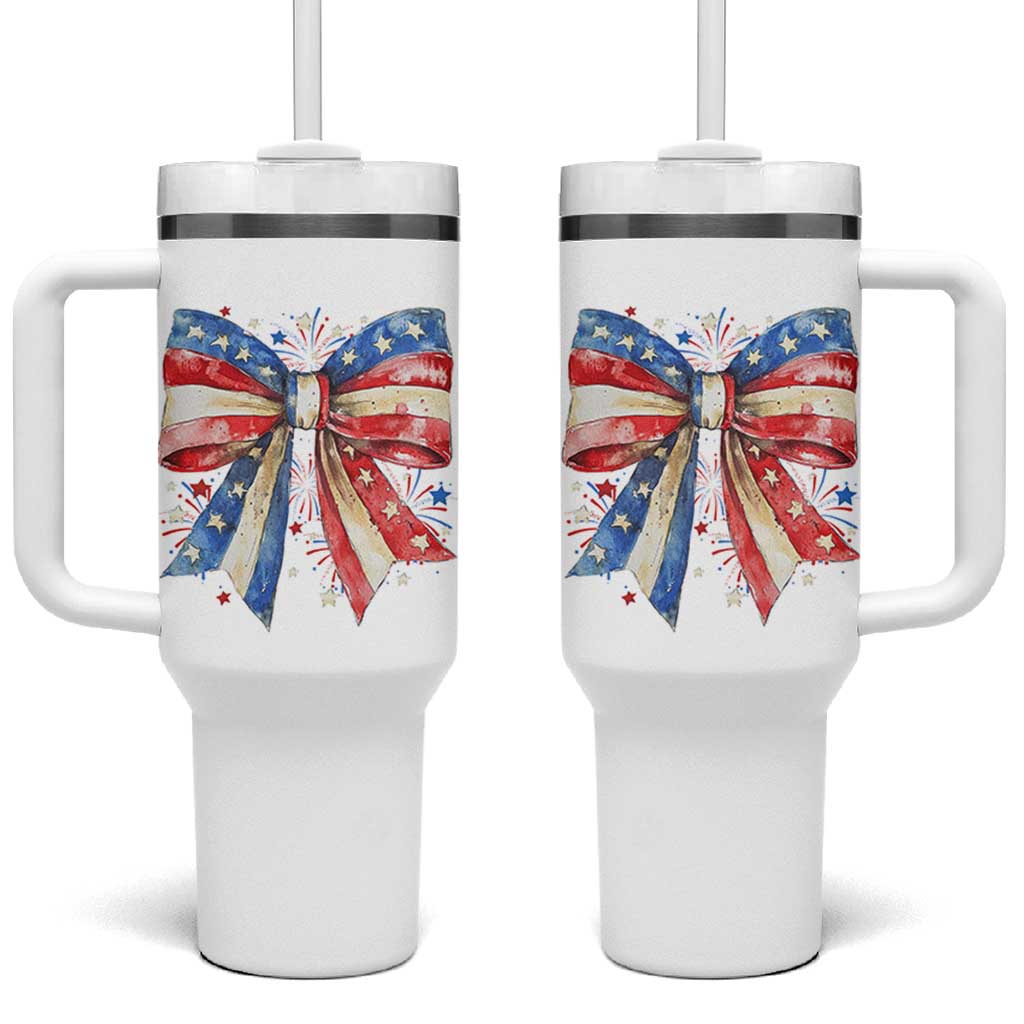 Coquette 4th Of July Tumbler With Handle USA Bow American Flag Red White and Blue - Wonder Print Shop