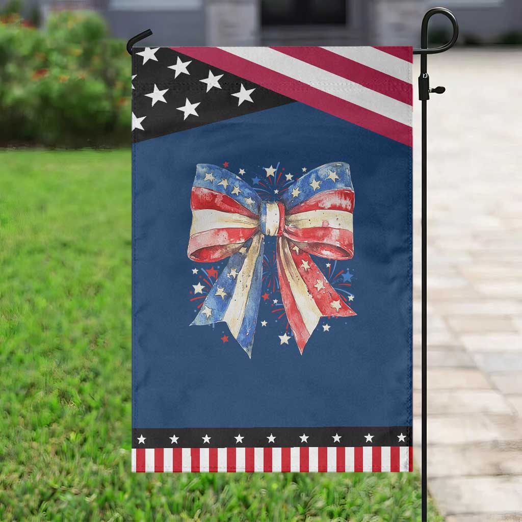 Coquette 4th Of July Garden Flag USA Bow American Flag Red White and Blue