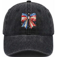 Coquette 4th Of July Washed Cotton Baseball Cap USA Bow American Flag Red White and Blue