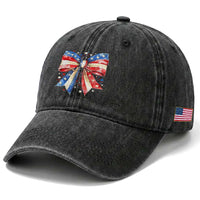 Coquette 4th Of July Washed Cotton Baseball Cap USA Bow American Flag Red White and Blue