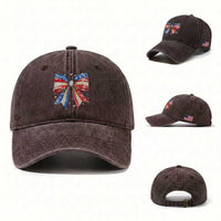 Coquette 4th Of July Washed Cotton Baseball Cap USA Bow American Flag Red White and Blue