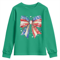 Coquette 4th Of July Youth Sweatshirt USA Bow American Flag Red White and Blue - Wonder Print Shop