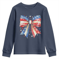 Coquette 4th Of July Youth Sweatshirt USA Bow American Flag Red White and Blue - Wonder Print Shop