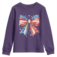 Coquette 4th Of July Youth Sweatshirt USA Bow American Flag Red White and Blue - Wonder Print Shop