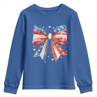 Coquette 4th Of July Youth Sweatshirt USA Bow American Flag Red White and Blue - Wonder Print Shop