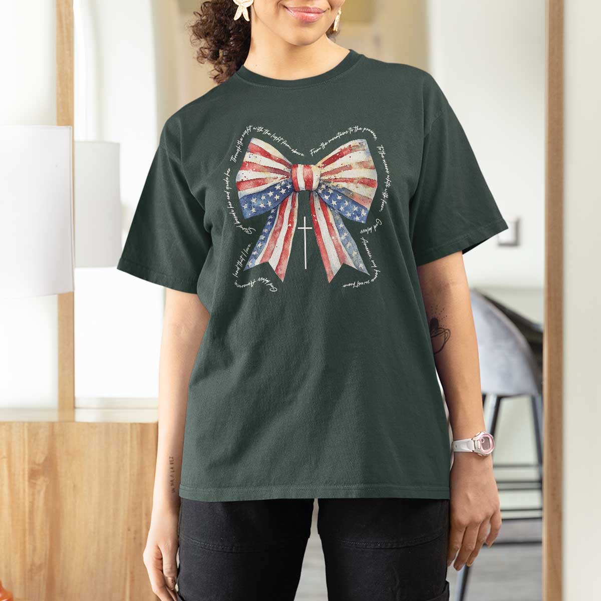 Patriotic Coquette 4th Of July T Shirt For Women God Bless America - Wonder Print Shop