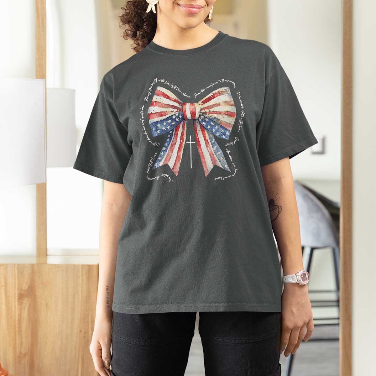 Patriotic Coquette 4th Of July T Shirt For Women God Bless America - Wonder Print Shop