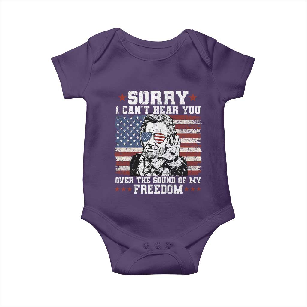 Funny Abraham Lincoln 4th Of July Baby Onesie Sorry Cant Hear You Sound Of My Freedom American Flag - Wonder Print Shop