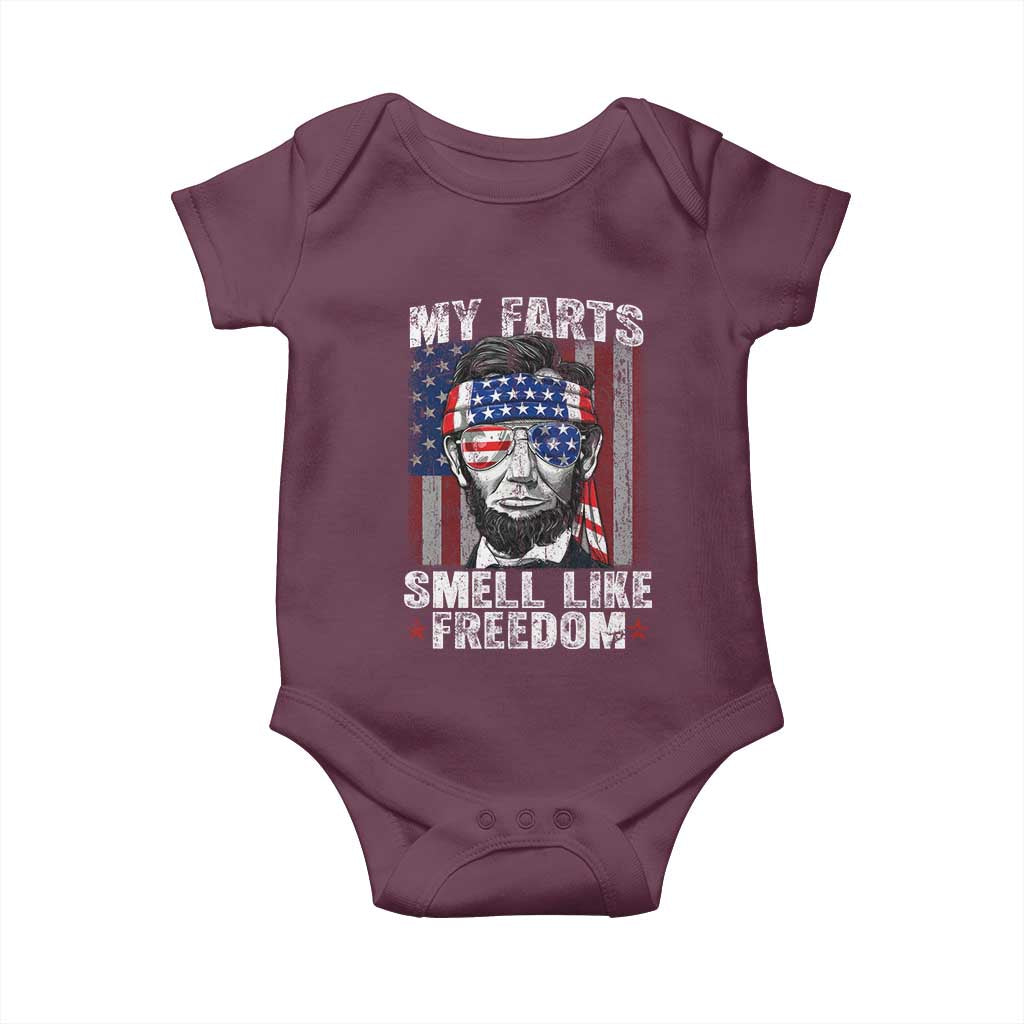 Funny Abe Lincoln 4th Of July Baby Onesie My Farts Smell Like Freedom American Flag - Wonder Print Shop