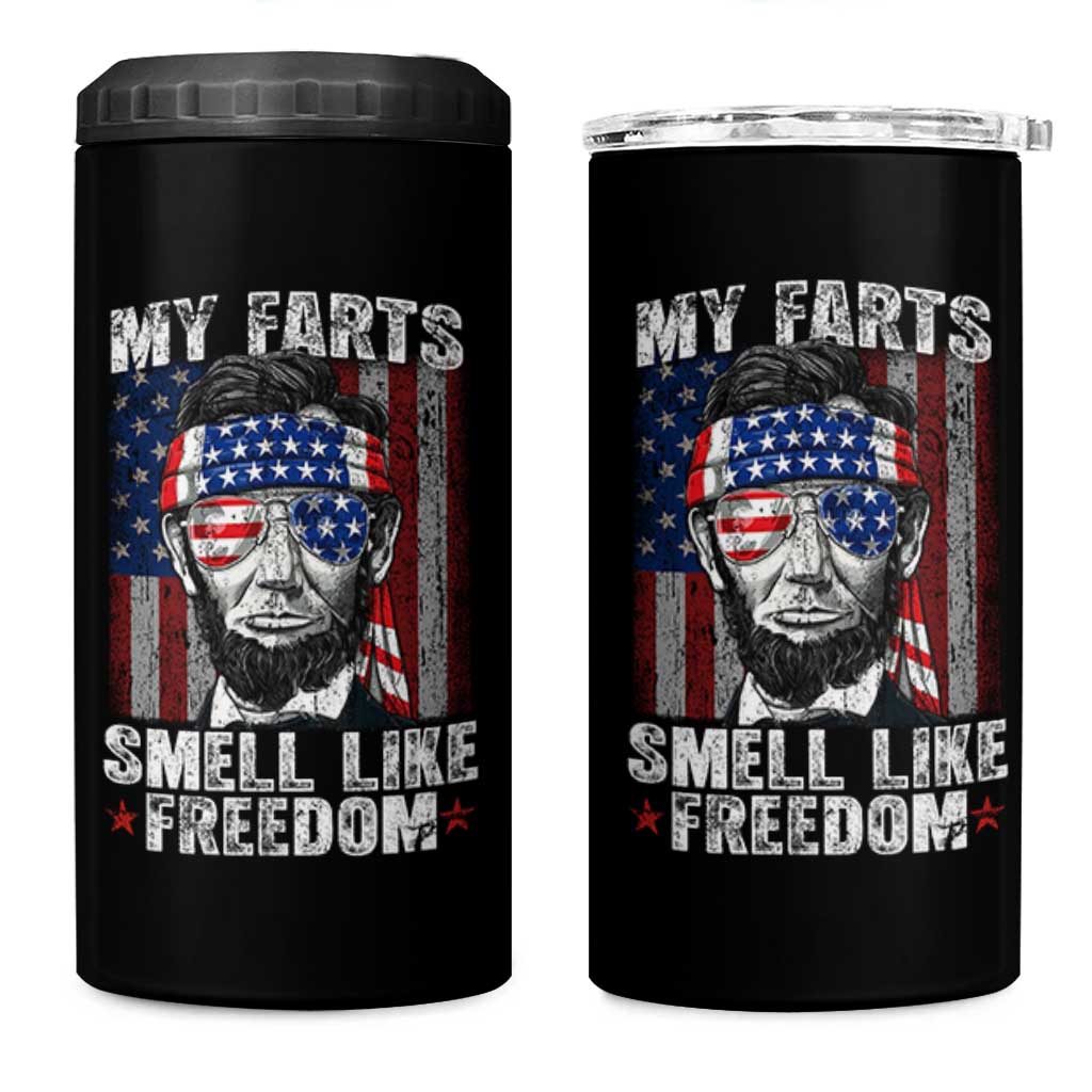 Funny Abe Lincoln 4th Of July 4 in 1 Can Cooler Tumbler My Farts Smell Like Freedom American Flag - Wonder Print Shop