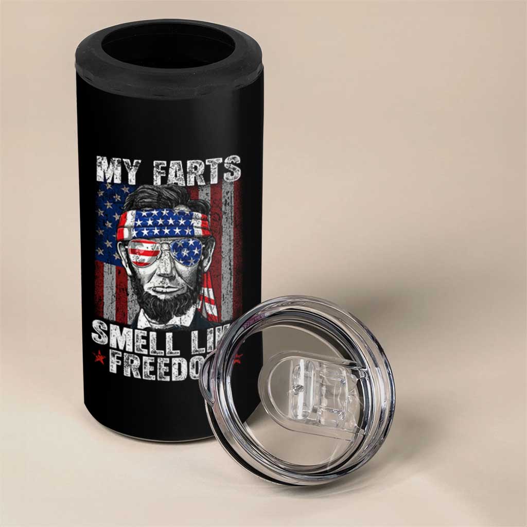 Funny Abe Lincoln 4th Of July 4 in 1 Can Cooler Tumbler My Farts Smell Like Freedom American Flag - Wonder Print Shop