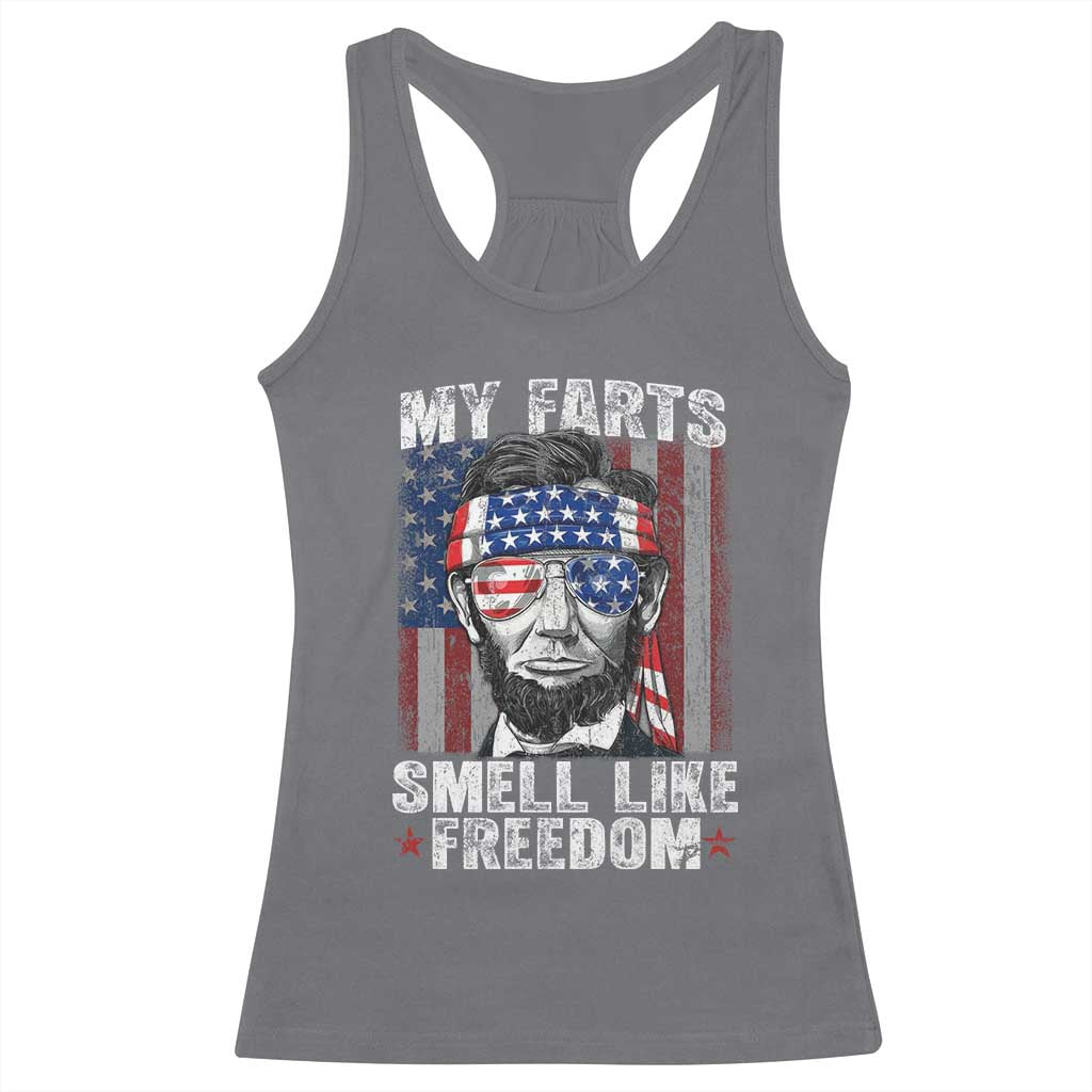 Funny Abe Lincoln 4th Of July Racerback Tank Top My Farts Smell Like Freedom American Flag - Wonder Print Shop