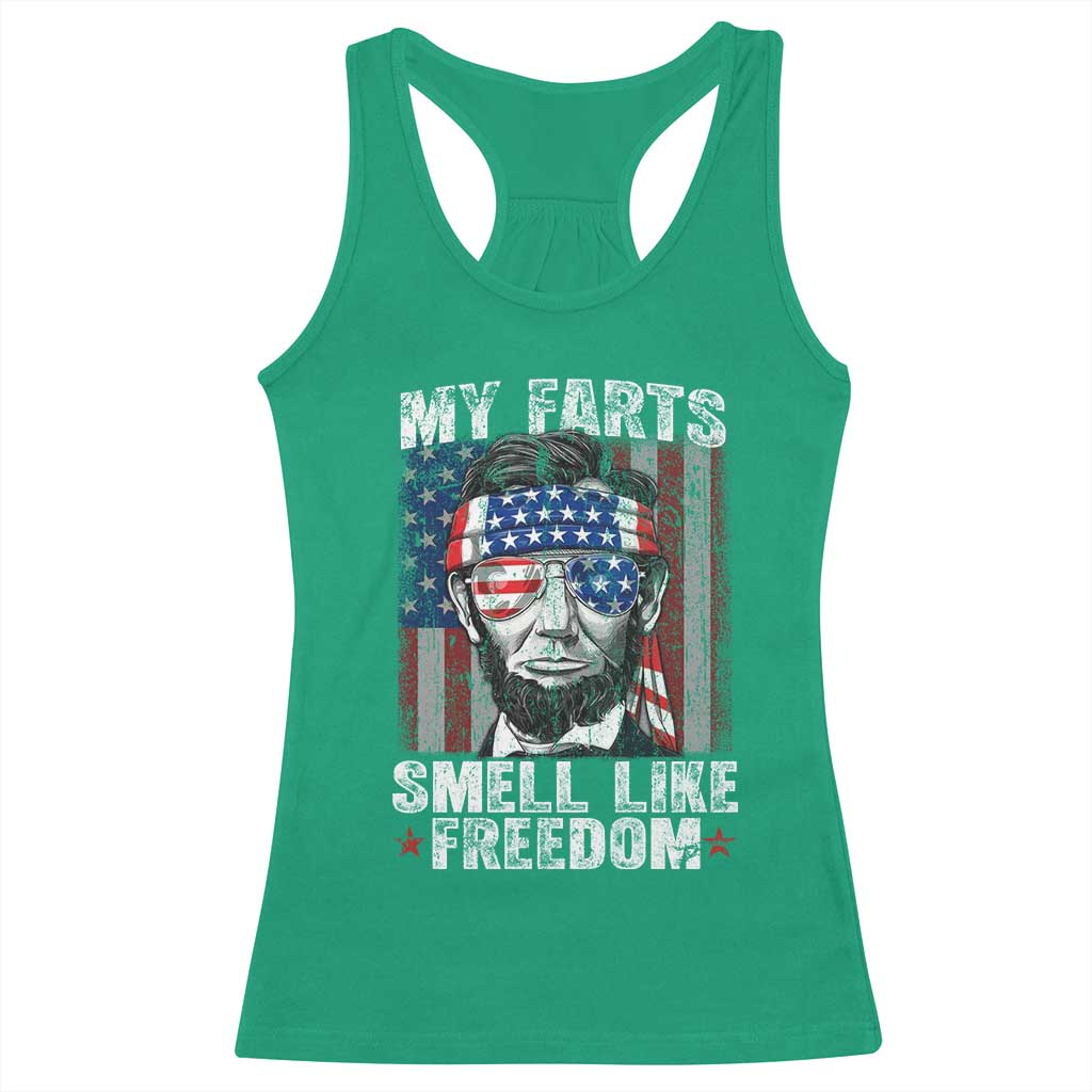 Funny Abe Lincoln 4th Of July Racerback Tank Top My Farts Smell Like Freedom American Flag - Wonder Print Shop