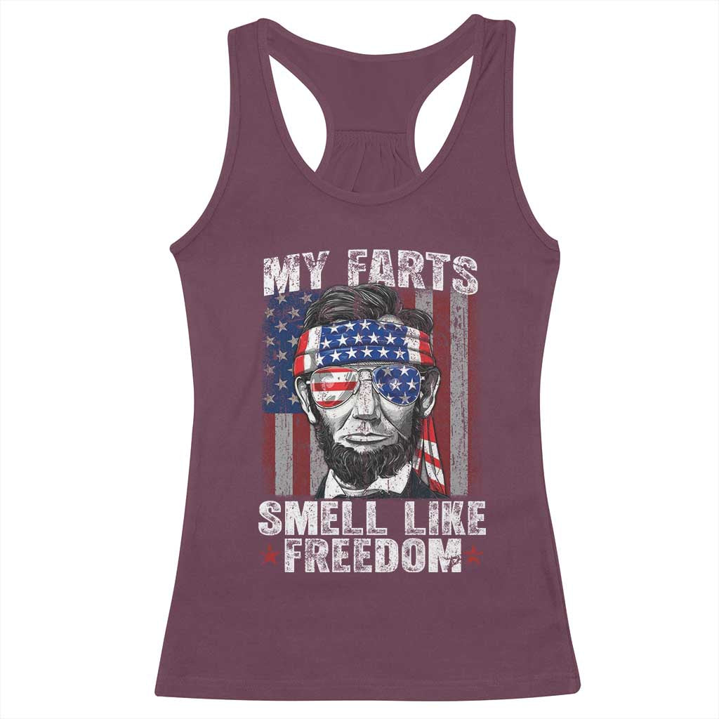 Funny Abe Lincoln 4th Of July Racerback Tank Top My Farts Smell Like Freedom American Flag - Wonder Print Shop
