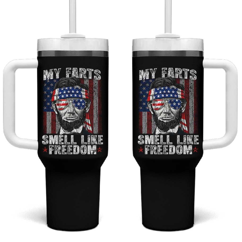 Funny Abe Lincoln 4th Of July Tumbler With Handle My Farts Smell Like Freedom American Flag - Wonder Print Shop