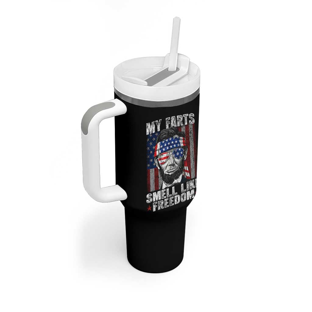 Funny Abe Lincoln 4th Of July Tumbler With Handle My Farts Smell Like Freedom American Flag - Wonder Print Shop