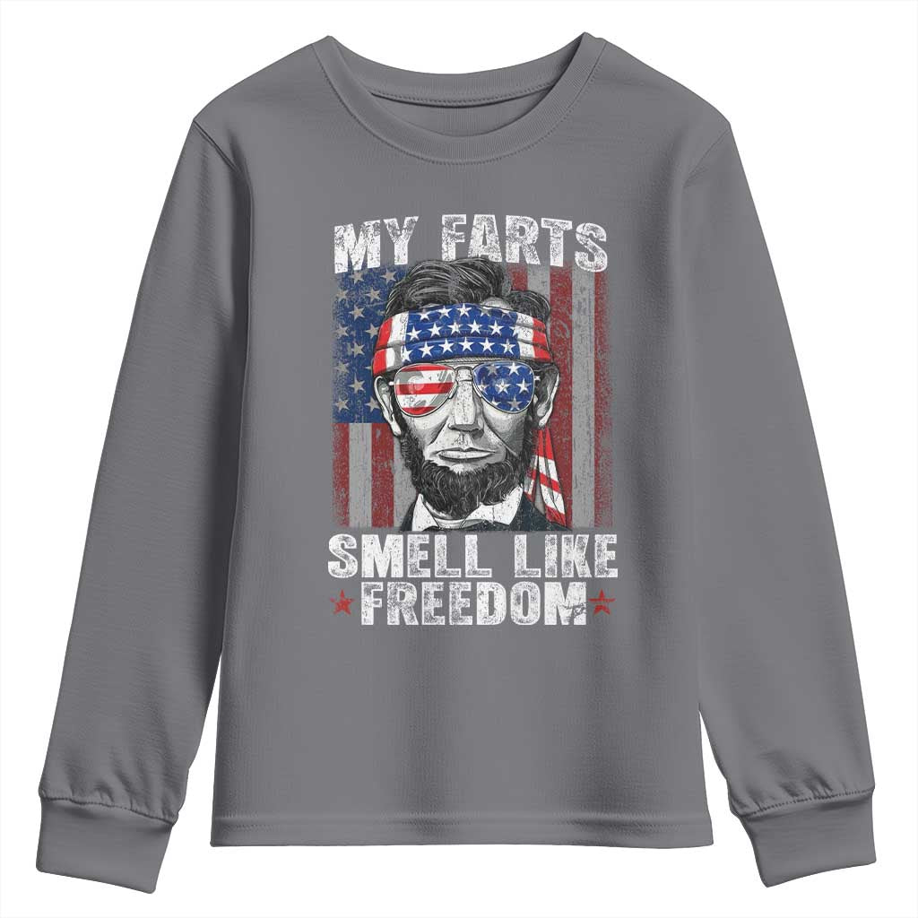 Funny Abe Lincoln 4th Of July Youth Sweatshirt My Farts Smell Like Freedom American Flag - Wonder Print Shop