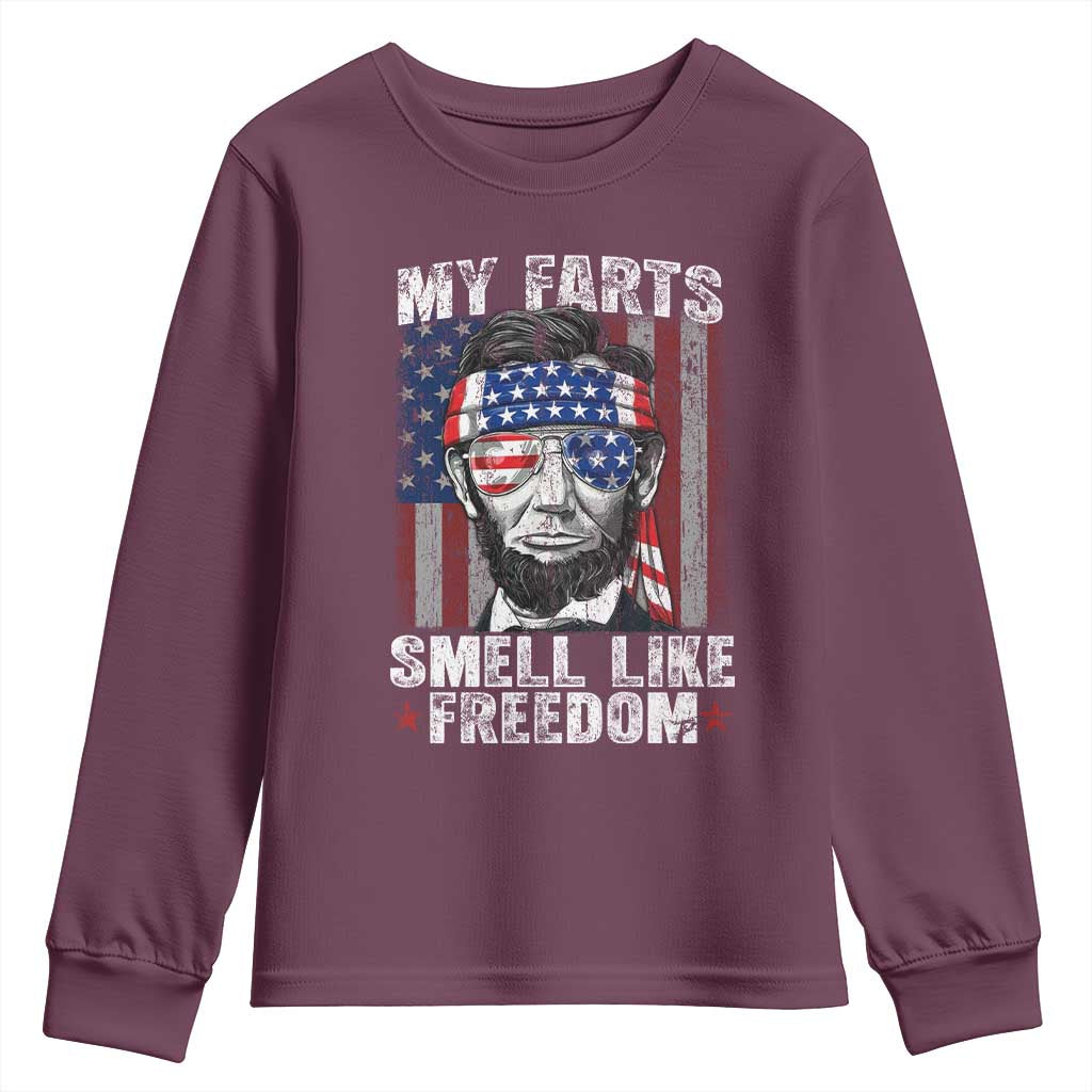 Funny Abe Lincoln 4th Of July Youth Sweatshirt My Farts Smell Like Freedom American Flag - Wonder Print Shop
