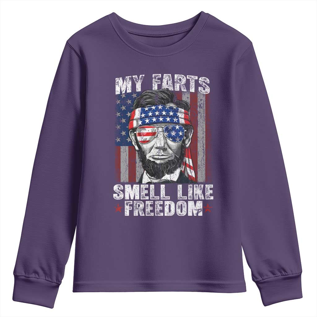 Funny Abe Lincoln 4th Of July Youth Sweatshirt My Farts Smell Like Freedom American Flag - Wonder Print Shop