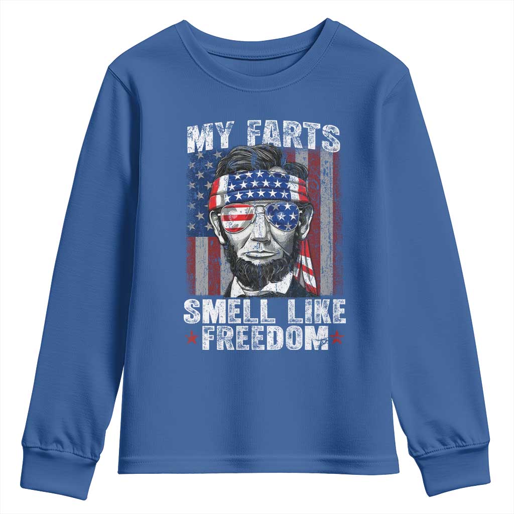 Funny Abe Lincoln 4th Of July Youth Sweatshirt My Farts Smell Like Freedom American Flag - Wonder Print Shop