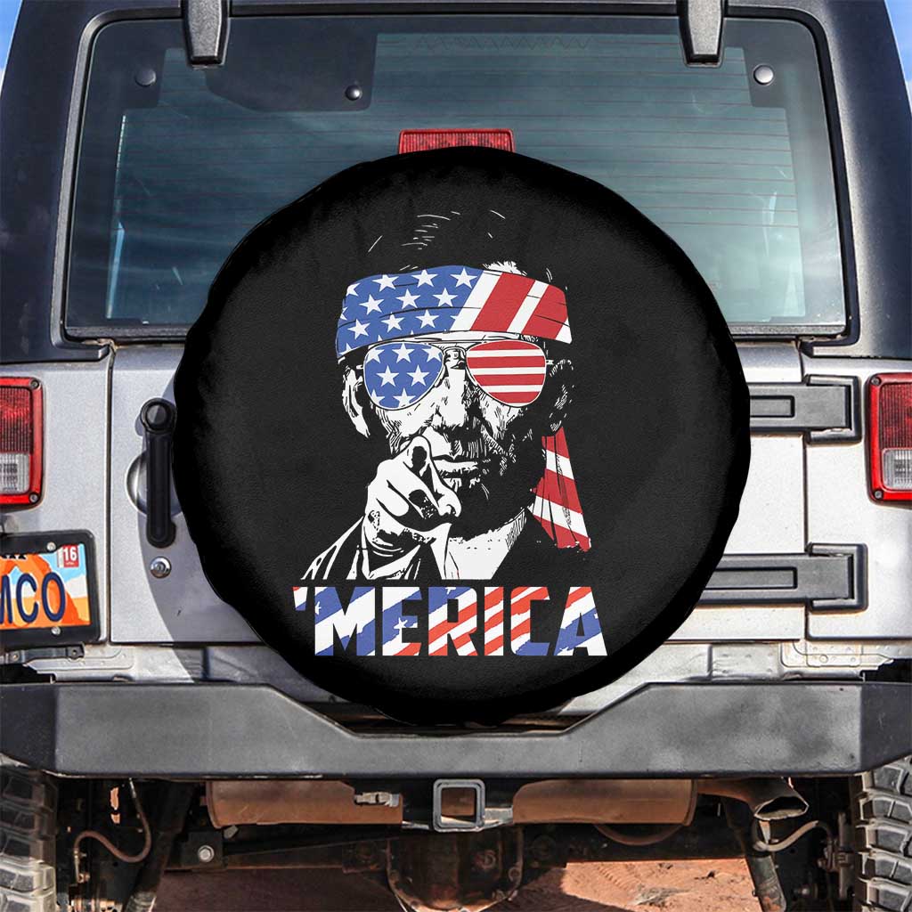 Funny Lincoln 4th Of July Merica Spare Tire Cover Abe American Flag - Wonder Print Shop