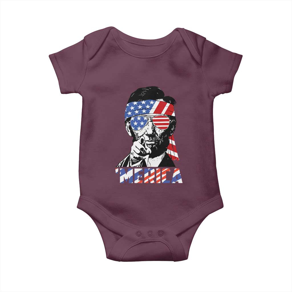 Funny Lincoln 4th Of July Merica Baby Onesie Abe American Flag - Wonder Print Shop