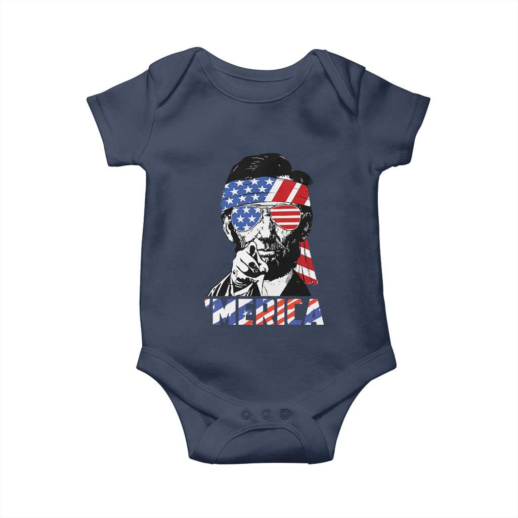 Funny Lincoln 4th Of July Merica Baby Onesie Abe American Flag - Wonder Print Shop
