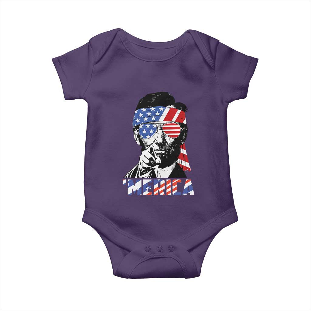 Funny Lincoln 4th Of July Merica Baby Onesie Abe American Flag - Wonder Print Shop