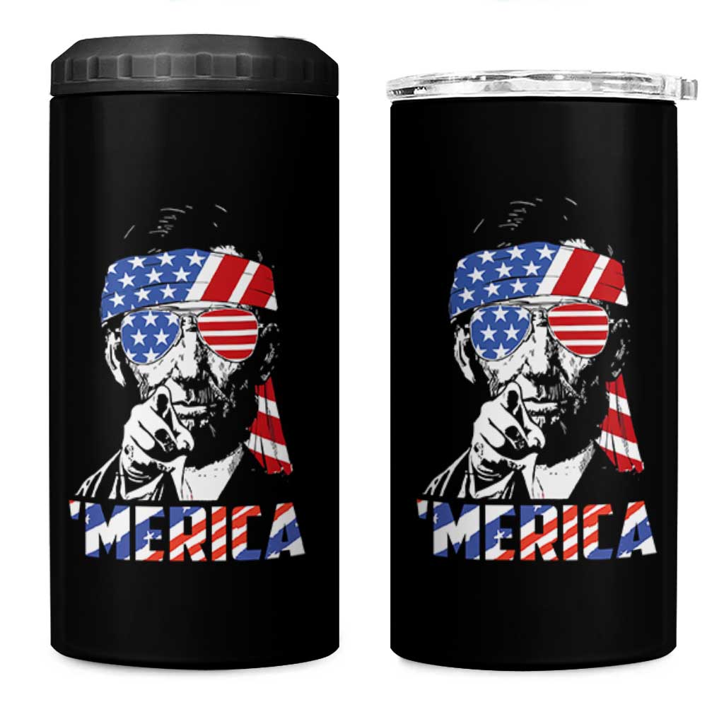 Funny Lincoln 4th Of July Merica 4 in 1 Can Cooler Tumbler Abe American Flag - Wonder Print Shop
