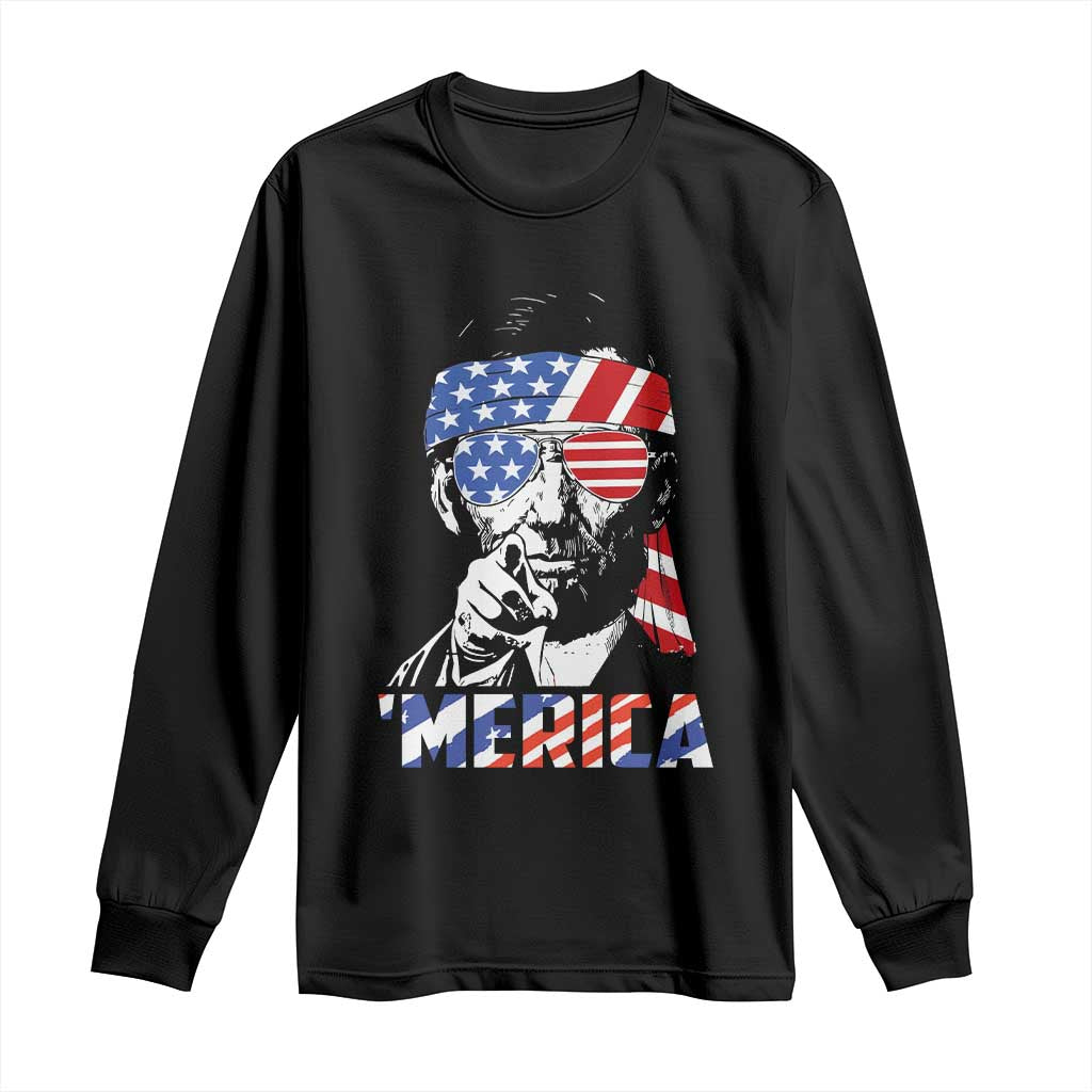 Funny Lincoln 4th Of July Merica Long Sleeve Shirt Abe American Flag - Wonder Print Shop