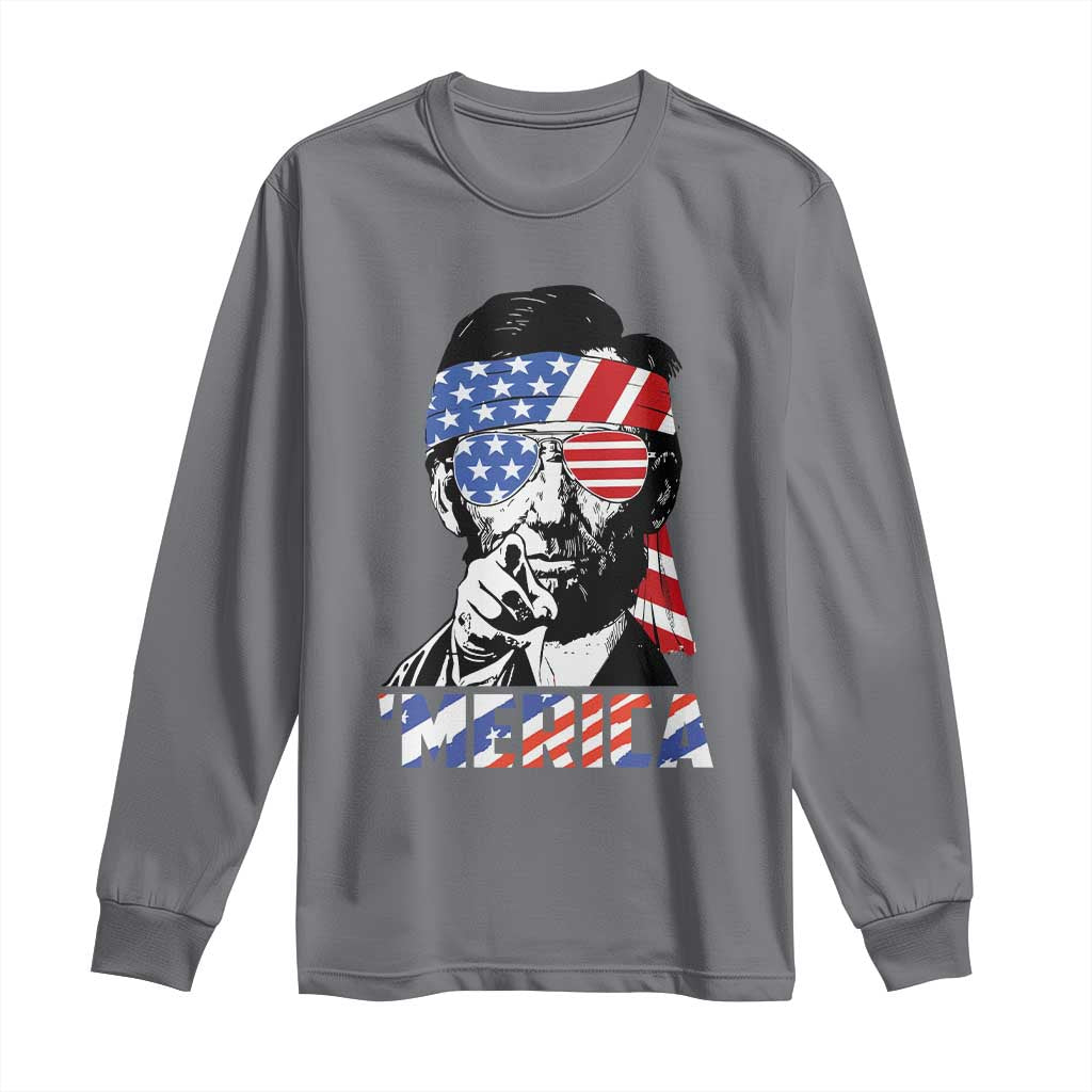 Funny Lincoln 4th Of July Merica Long Sleeve Shirt Abe American Flag - Wonder Print Shop