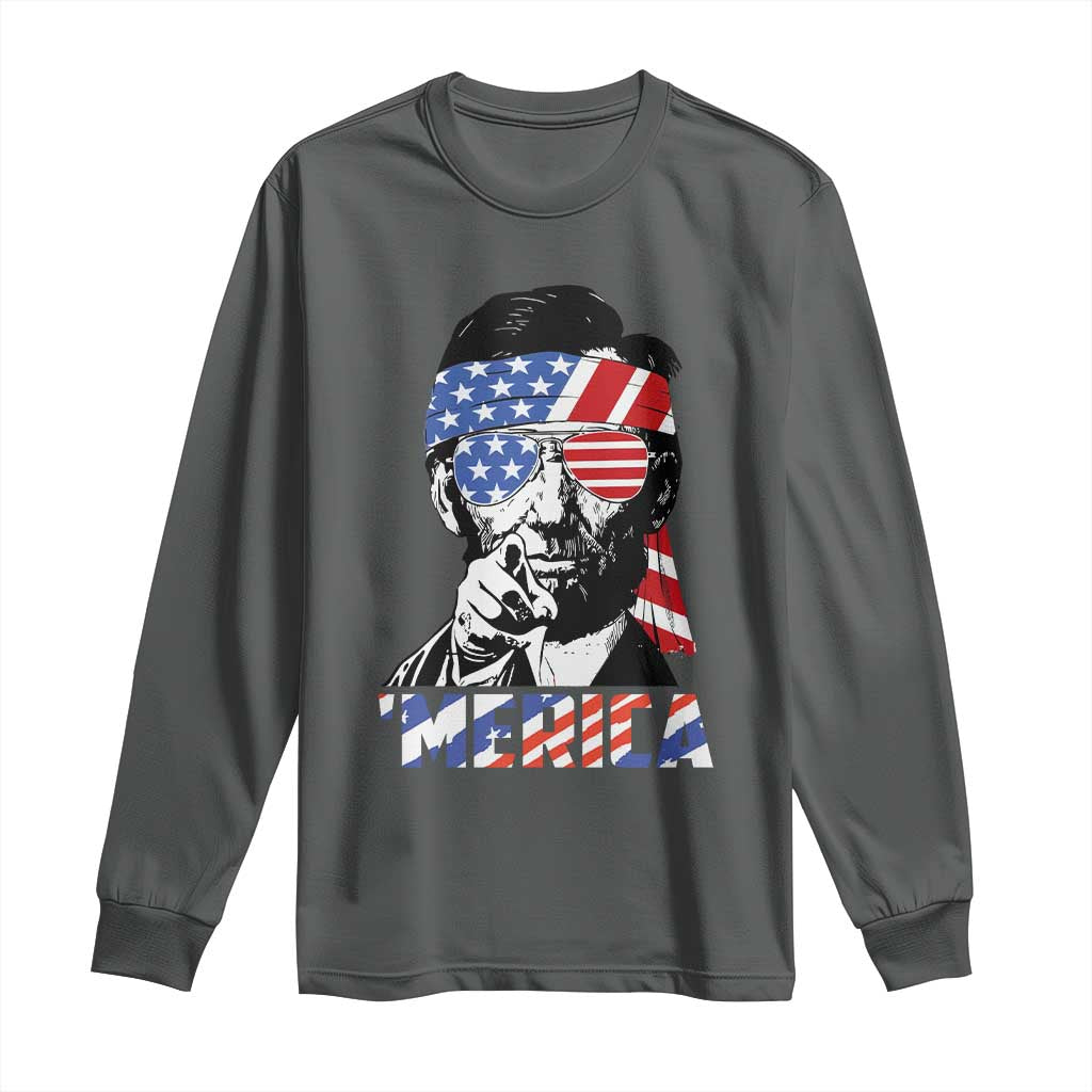 Funny Lincoln 4th Of July Merica Long Sleeve Shirt Abe American Flag - Wonder Print Shop