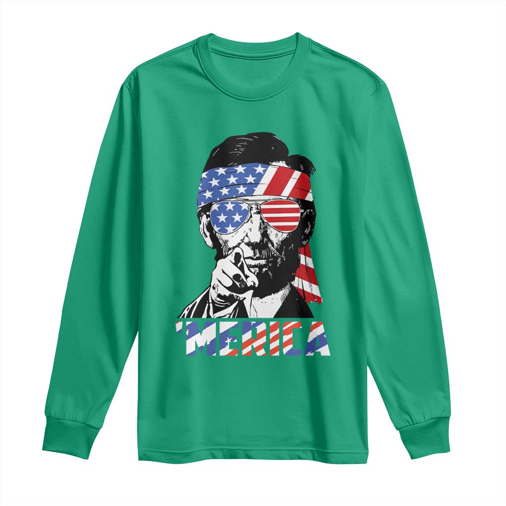 Funny Lincoln 4th Of July Merica Long Sleeve Shirt Abe American Flag - Wonder Print Shop