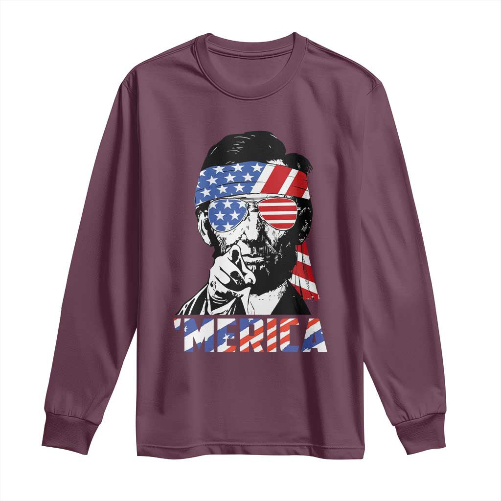 Funny Lincoln 4th Of July Merica Long Sleeve Shirt Abe American Flag - Wonder Print Shop