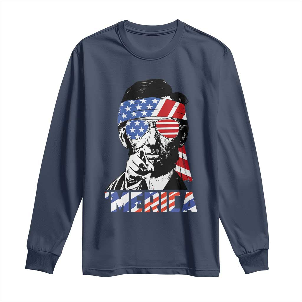 Funny Lincoln 4th Of July Merica Long Sleeve Shirt Abe American Flag - Wonder Print Shop