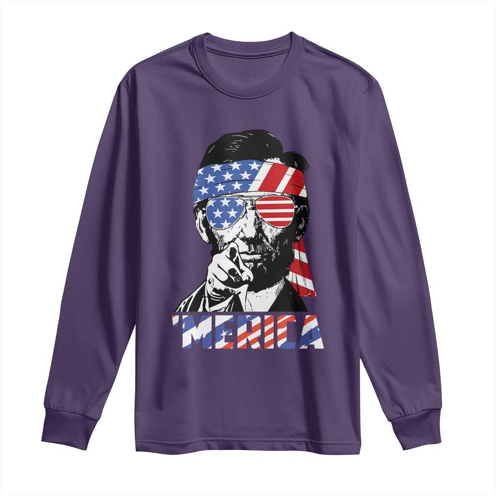 Funny Lincoln 4th Of July Merica Long Sleeve Shirt Abe American Flag - Wonder Print Shop
