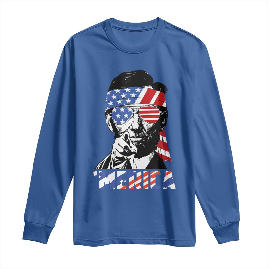 Funny Lincoln 4th Of July Merica Long Sleeve Shirt Abe American Flag - Wonder Print Shop