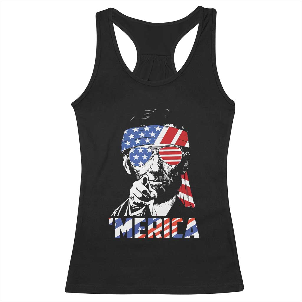 Funny Lincoln 4th Of July Merica Racerback Tank Top Abe American Flag - Wonder Print Shop