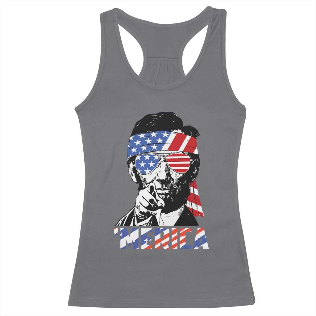Funny Lincoln 4th Of July Merica Racerback Tank Top Abe American Flag - Wonder Print Shop